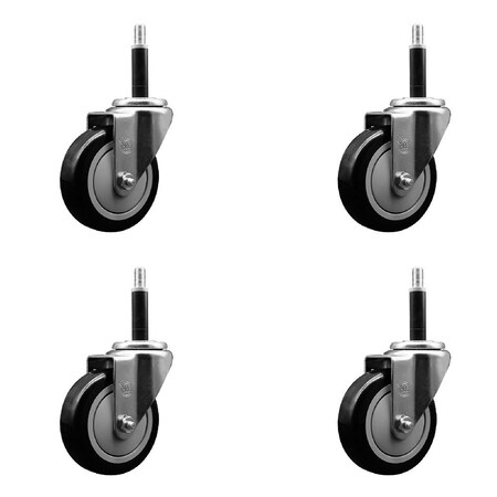 Service Caster 4'' Black Poly Wheel Swivel 3/4'' Expanding Stem Caster Set, 4PK SCC-EX20S414-PPUB-BLK-34-4